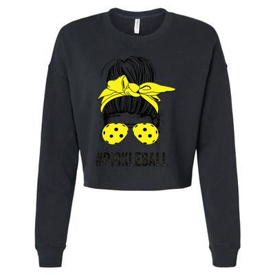 Messy Bun Number One Paddleball PickleBall Lover Cropped Pullover Crew