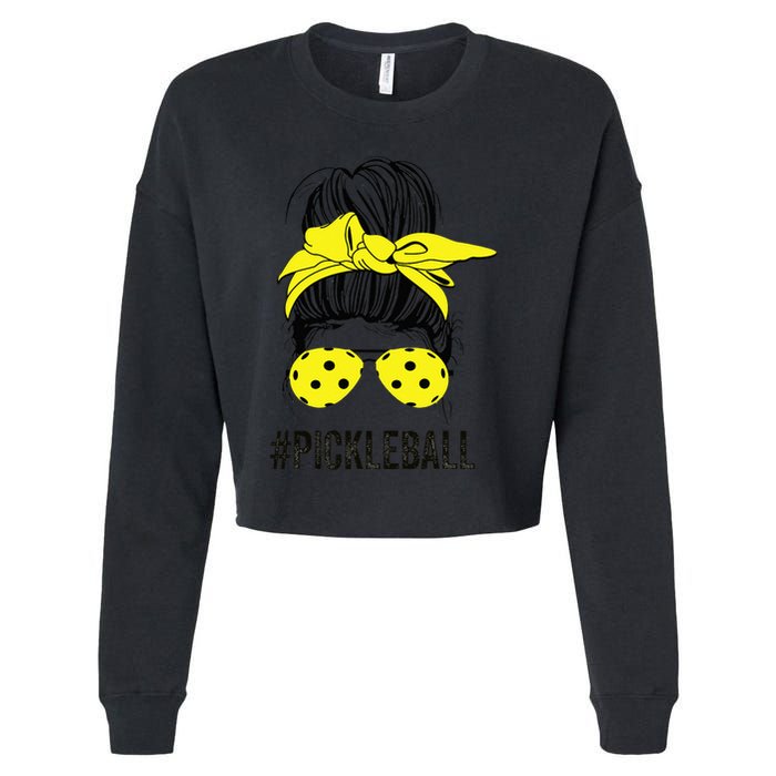 Messy Bun Number One Paddleball PickleBall Lover Cropped Pullover Crew