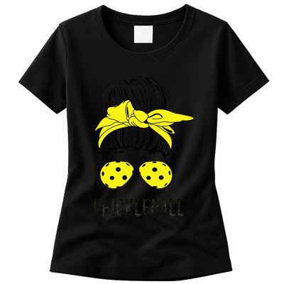 Messy Bun Number One Paddleball PickleBall Lover Womens T-Shirt