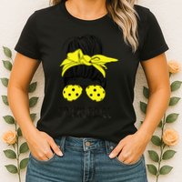 Messy Bun Number One Paddleball PickleBall Lover Womens T-Shirt