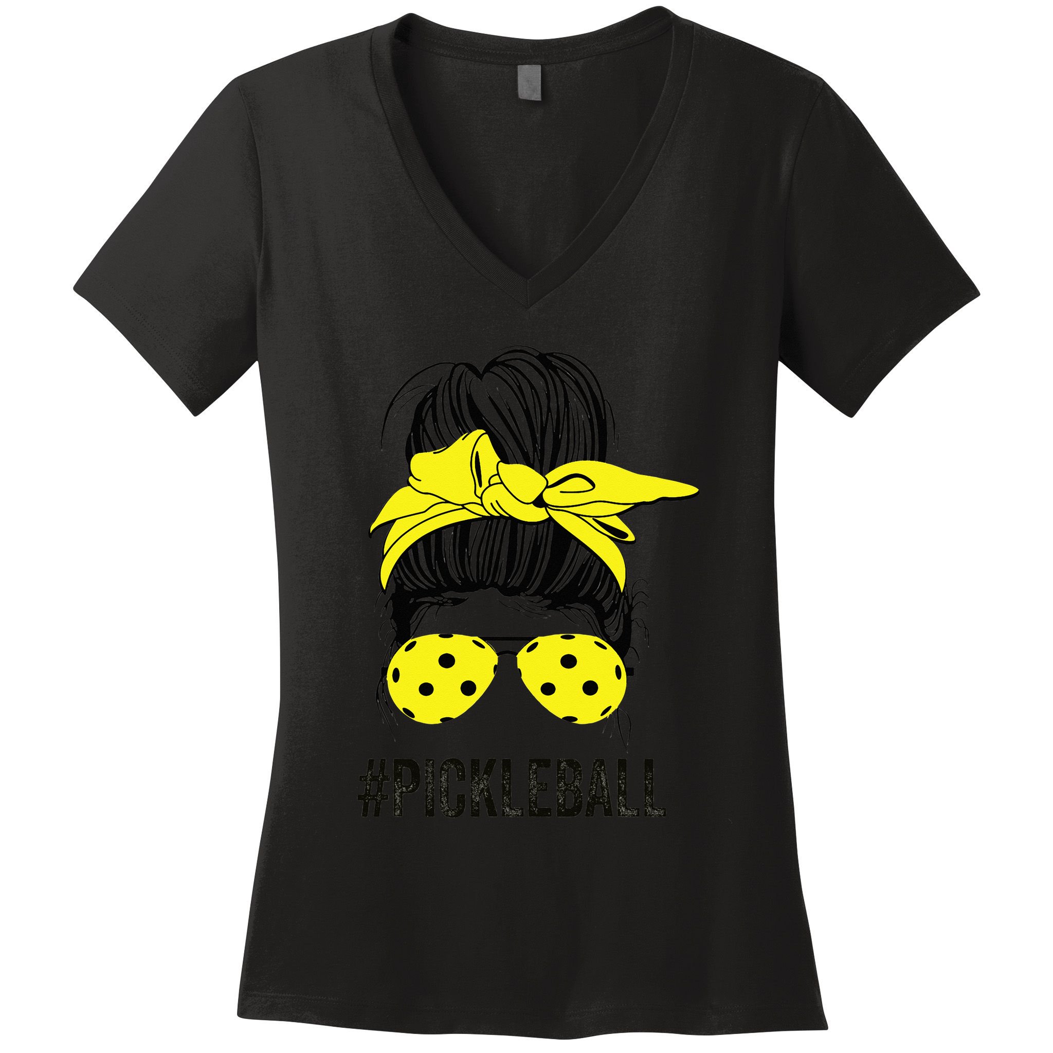Messy Bun Number One Paddleball PickleBall Lover Women's V-Neck T-Shirt