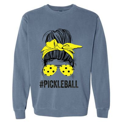 Messy Bun Number One Paddleball PickleBall Lover Garment-Dyed Sweatshirt