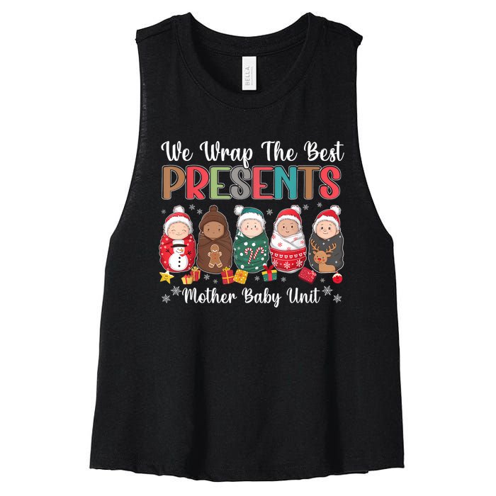 Mother Baby Nurse Christmas Mom Baby Nursing Groovy Women's Racerback Cropped Tank