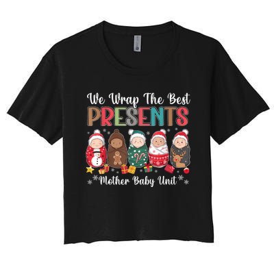 Mother Baby Nurse Christmas Mom Baby Nursing Groovy Women's Crop Top Tee