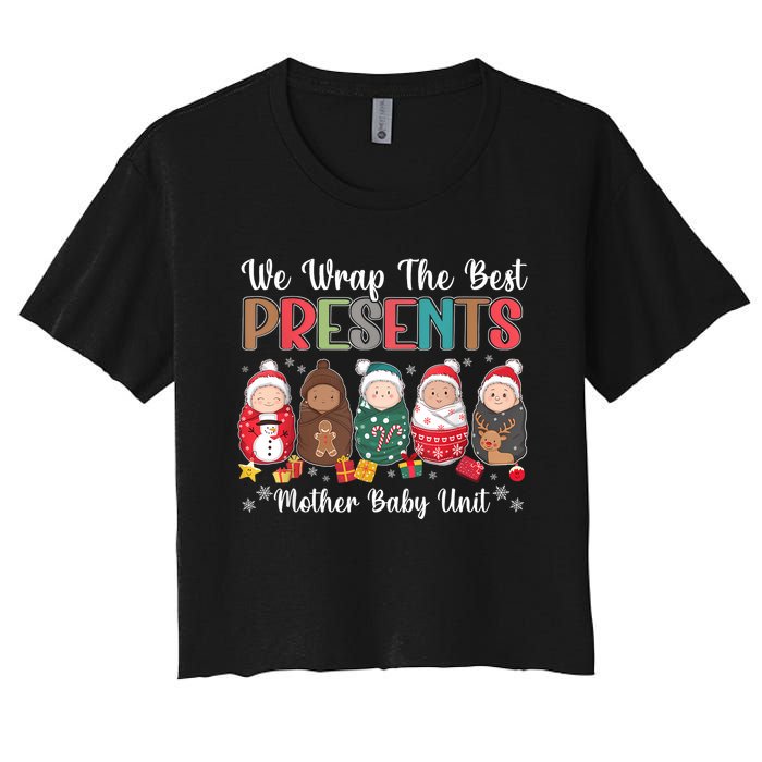 Mother Baby Nurse Christmas Mom Baby Nursing Groovy Women's Crop Top Tee