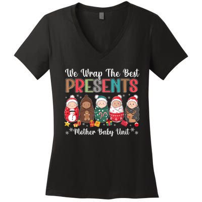 Mother Baby Nurse Christmas Mom Baby Nursing Groovy Women's V-Neck T-Shirt