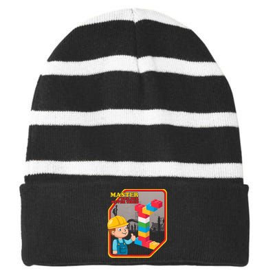 Master Builder Never Tired Construction Building Blocks Toy Striped Beanie with Solid Band