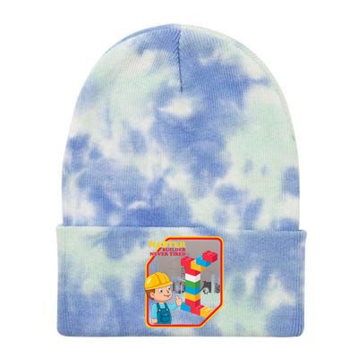 Master Builder Never Tired Construction Building Blocks Toy Tie Dye 12in Knit Beanie