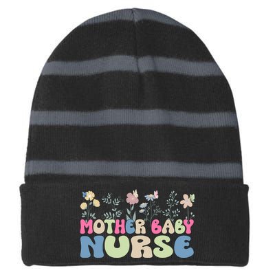 Mother Baby Nurse Flowers Postpartum Gift Striped Beanie with Solid Band