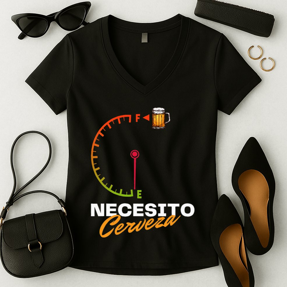 Mexican Beer Necesito Cerveza Cool Funny Sayings Beer Lover Women's V-Neck T-Shirt