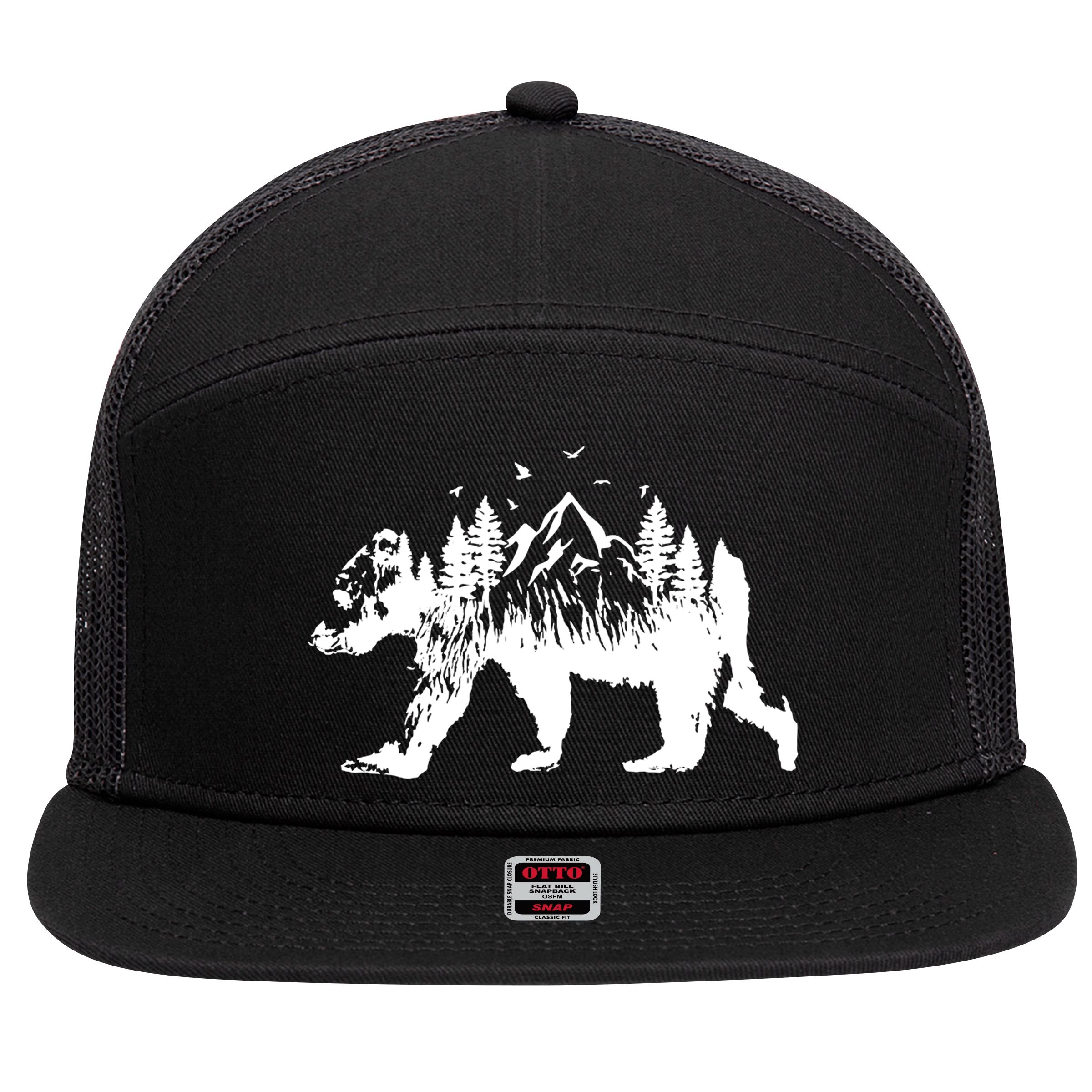 Mountain Bear Nature 7 Panel Mesh Trucker Snapback Hat