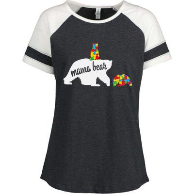 Mama Bear Of Two Warriors Autism Awareness Gift Enza Ladies Jersey Colorblock Tee