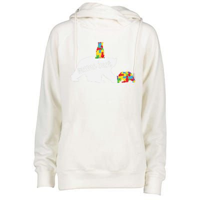 Mama Bear Of Two Warriors Autism Awareness Gift Womens Funnel Neck Pullover Hood