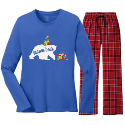 Mama Bear Of Two Warriors Autism Awareness Gift Women's Long Sleeve Flannel Pajama Set 