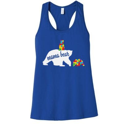 Mama Bear Of Two Warriors Autism Awareness Gift Women's Racerback Tank