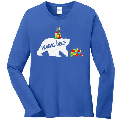 Mama Bear Of Two Warriors Autism Awareness Gift Ladies Long Sleeve Shirt