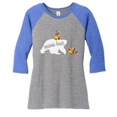 Mama Bear Of Two Warriors Autism Awareness Gift Women's Tri-Blend 3/4-Sleeve Raglan Shirt