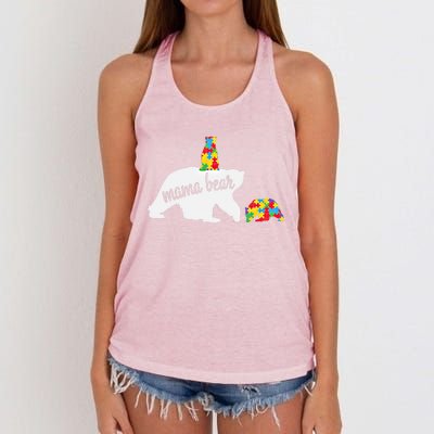 Mama Bear Of Two Warriors Autism Awareness Gift Women's Knotted Racerback Tank