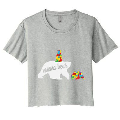 Mama Bear Of Two Warriors Autism Awareness Gift Women's Crop Top Tee