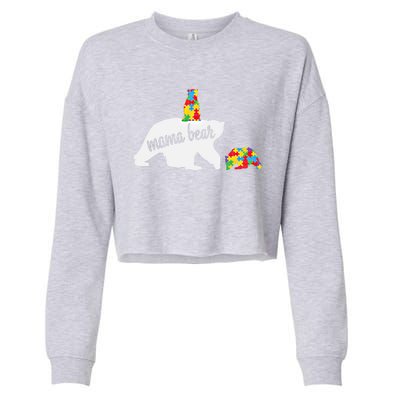 Mama Bear Of Two Warriors Autism Awareness Gift Cropped Pullover Crew