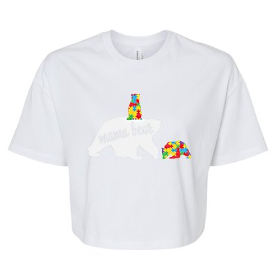 Mama Bear Of Two Warriors Autism Awareness Gift Bella+Canvas Jersey Crop Tee