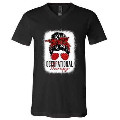 Messy Bun Occupational Therapy OT Therapist Assisstant V-Neck T-Shirt