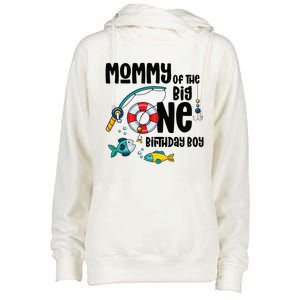 Mommy Big One 1-Year-Old  Fishing Birthday Womens Funnel Neck Pullover Hood