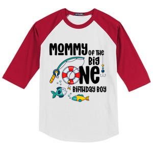 Mommy Big One 1-Year-Old  Fishing Birthday Kids Colorblock Raglan Jersey