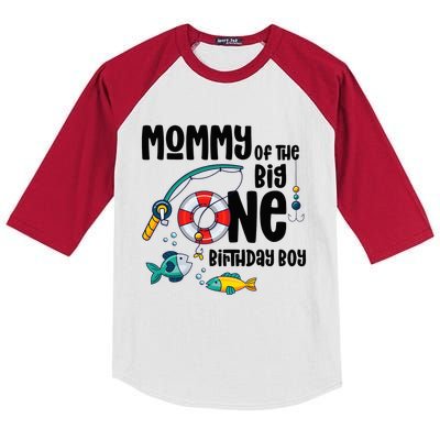 Mommy Big One 1-Year-Old  Fishing Birthday Kids Colorblock Raglan Jersey