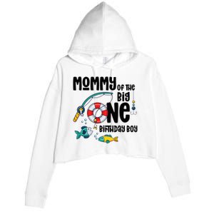 Mommy Big One 1-Year-Old  Fishing Birthday Crop Fleece Hoodie