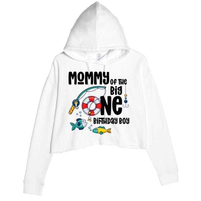 Mommy Big One 1-Year-Old  Fishing Birthday Crop Fleece Hoodie