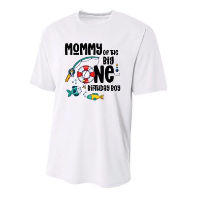 Mommy Big One 1-Year-Old  Fishing Birthday Youth Performance Sprint T-Shirt