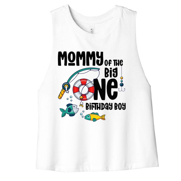 Mommy Big One 1-Year-Old  Fishing Birthday Women's Racerback Cropped Tank