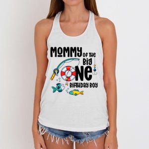 Mommy Big One 1-Year-Old  Fishing Birthday Women's Knotted Racerback Tank