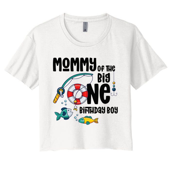 Mommy Big One 1-Year-Old  Fishing Birthday Women's Crop Top Tee