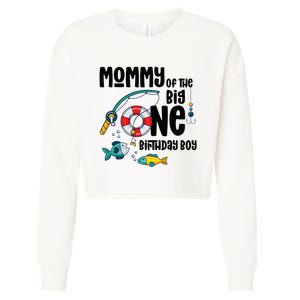 Mommy Big One 1-Year-Old  Fishing Birthday Cropped Pullover Crew