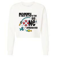 Mommy Big One 1-Year-Old  Fishing Birthday Cropped Pullover Crew