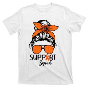 Messy Bun Orange Support Squad Kidney Cancer Awareness T-Shirt