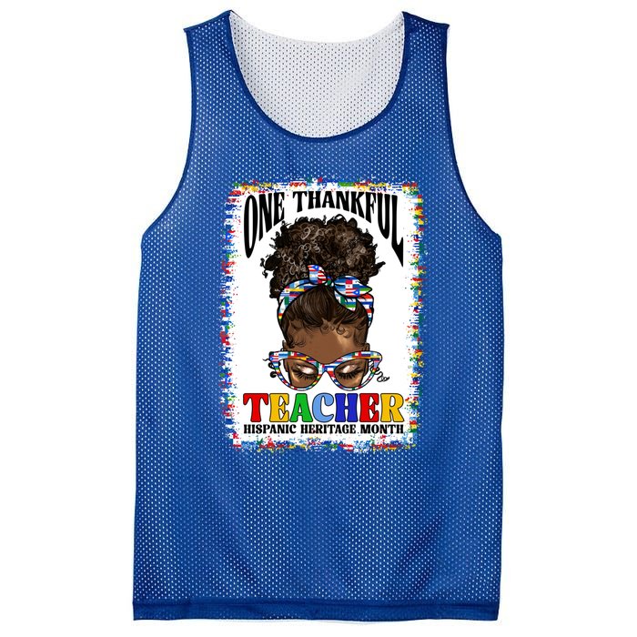 Messy Bun One Thankful Teacher Hispanic Heritage Month Meaningful Gift Mesh Reversible Basketball Jersey Tank