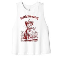 Meowdy Bachelorette Party Cowgirl Cowboy Cat Bridal Squad Women's Racerback Cropped Tank