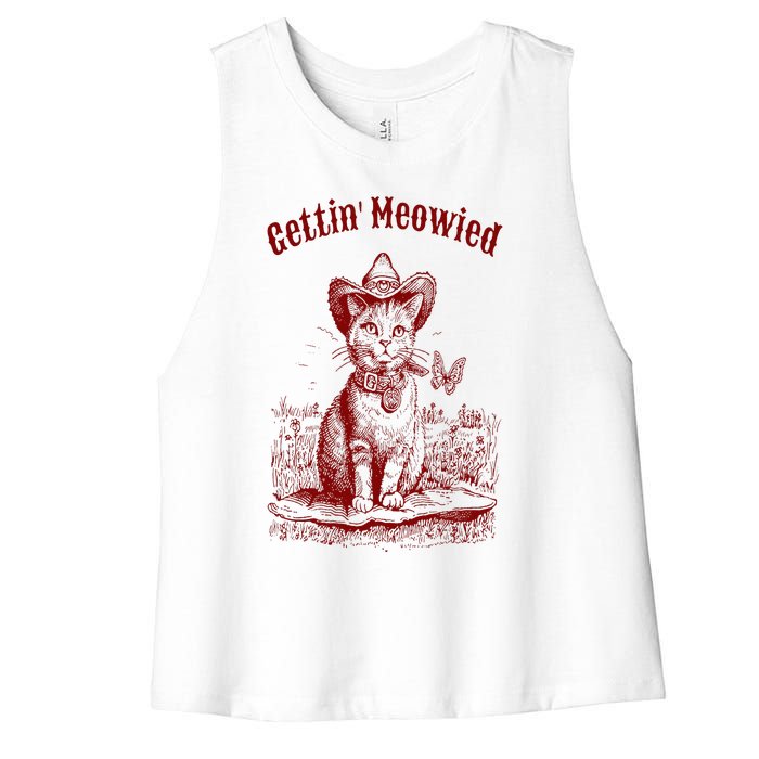 Meowdy Bachelorette Party Cowgirl Cowboy Cat Bridal Squad Women's Racerback Cropped Tank