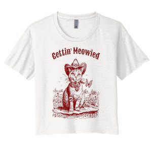 Meowdy Bachelorette Party Cowgirl Cowboy Cat Bridal Squad Women's Crop Top Tee