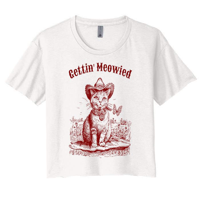 Meowdy Bachelorette Party Cowgirl Cowboy Cat Bridal Squad Women's Crop Top Tee