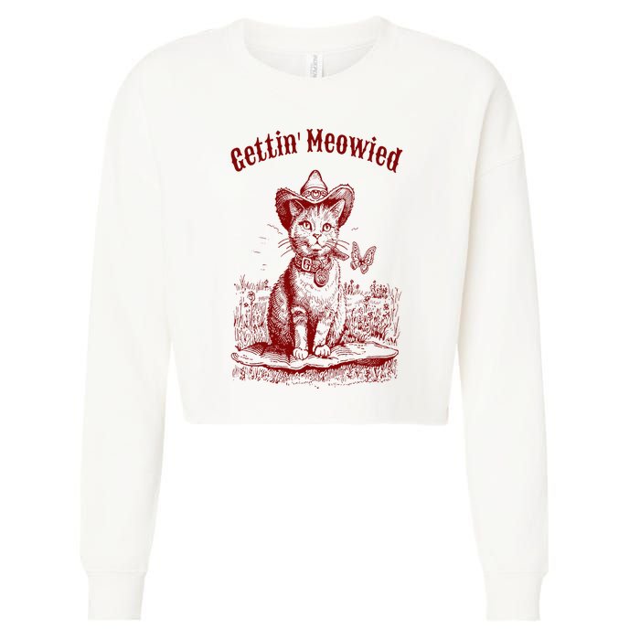 Meowdy Bachelorette Party Cowgirl Cowboy Cat Bridal Squad Cropped Pullover Crew