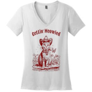 Meowdy Bachelorette Party Cowgirl Cowboy Cat Bridal Squad Women's V-Neck T-Shirt