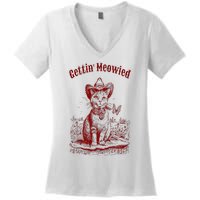 Meowdy Bachelorette Party Cowgirl Cowboy Cat Bridal Squad Women's V-Neck T-Shirt