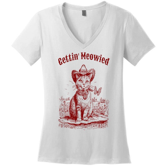 Meowdy Bachelorette Party Cowgirl Cowboy Cat Bridal Squad Women's V-Neck T-Shirt