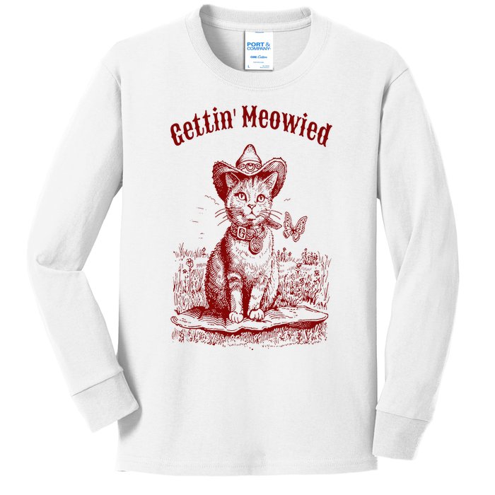 Meowdy Bachelorette Party Cowgirl Cowboy Cat Bridal Squad Kids Long Sleeve Shirt