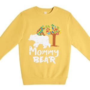 Mommy Bear Puzzle Autism Awareness Mom Mama Mother Gift Premium Crewneck Sweatshirt