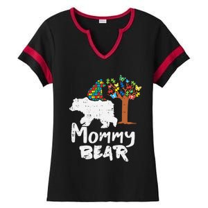 Mommy Bear Puzzle Autism Awareness Mom Mama Mother Gift Ladies Halftime Notch Neck Tee